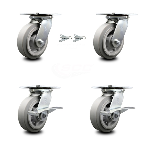 6 Inch Thermoplastic Rubber Swivel Caster Swivel Locks 2 Brakes SCC, 2PK